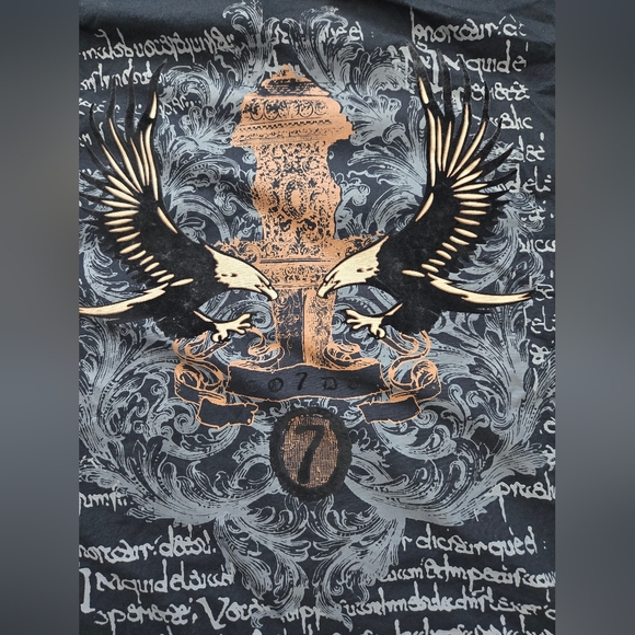 Vintage Code 7 Mens Button-up Casual Black Velvet Eagle Biker Rock Retro Sz L - Picture 3 of 12